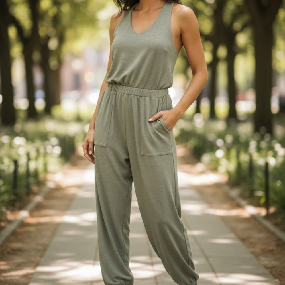 NWT FP Beach Free People Kyle One Piece Jumpsuit Mosstone XS 🌿 Jogger